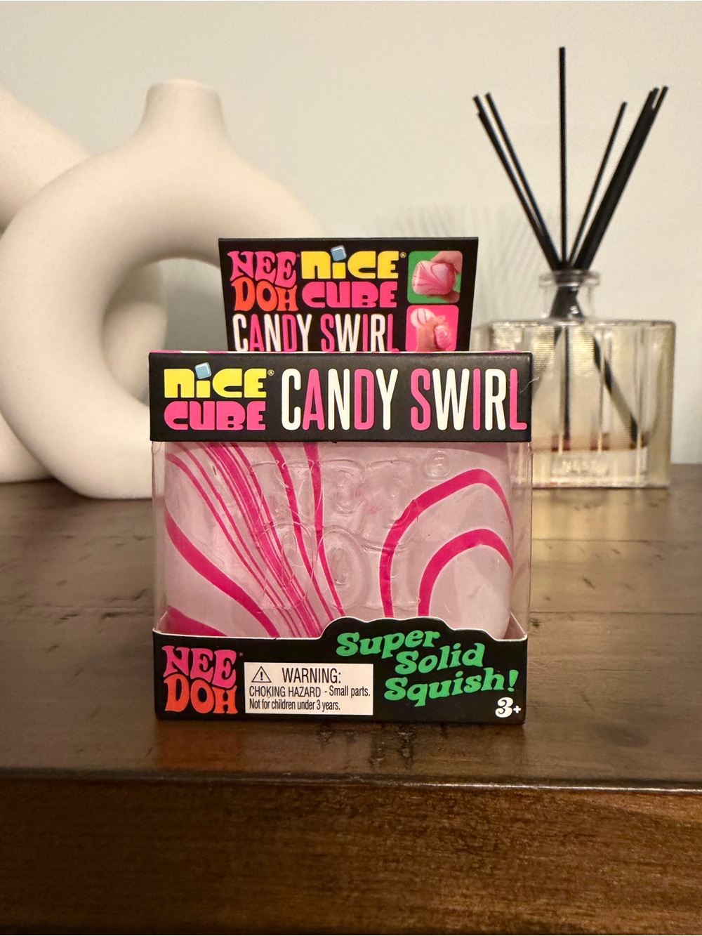 Nee Doh Nice Cube Candy Swirl Super Solid Squish - Pink